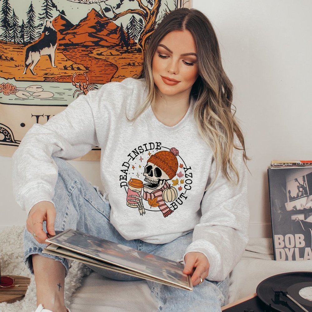 Dead Inside But Cozy Light Grey Sweatshirt - Picture 2 of 6